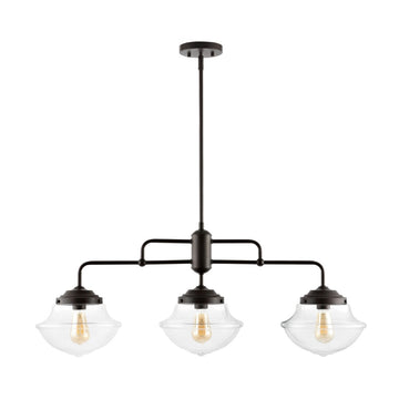 Avery 37.5" Industrial Farmhouse Rustic Iron/Glass Linear LED Pendant - JONATHAN Y